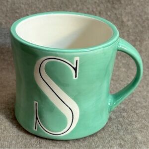 ANTHROPOLOGIE Green Monogram 'S' Ceramic Mug NEW WITH TAG